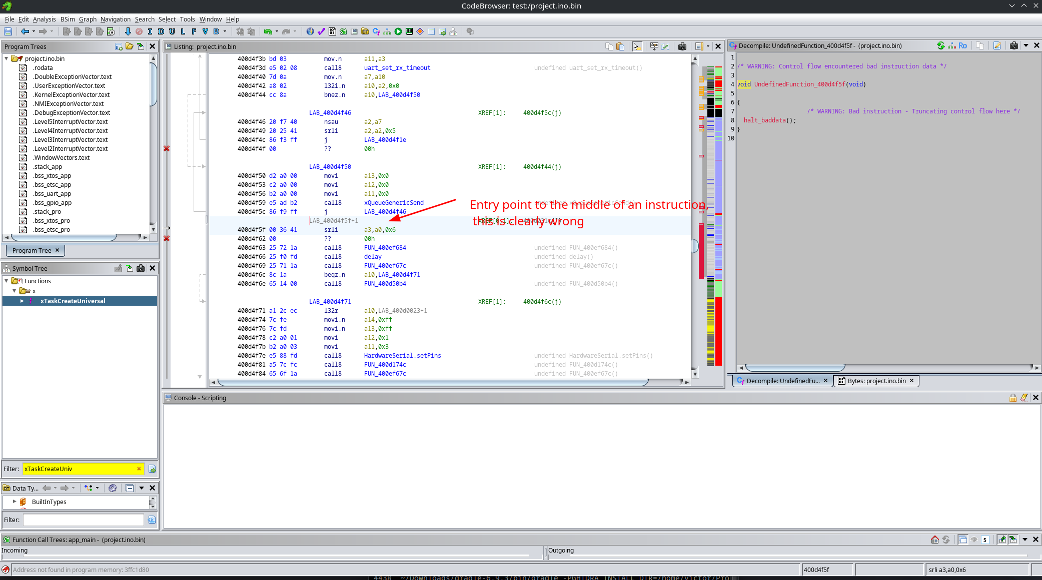 wrong function entry